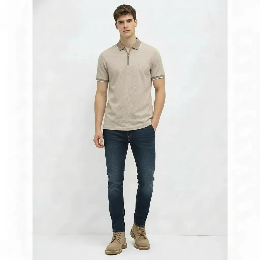 Men Stone Sold Polo Collar T-shirt