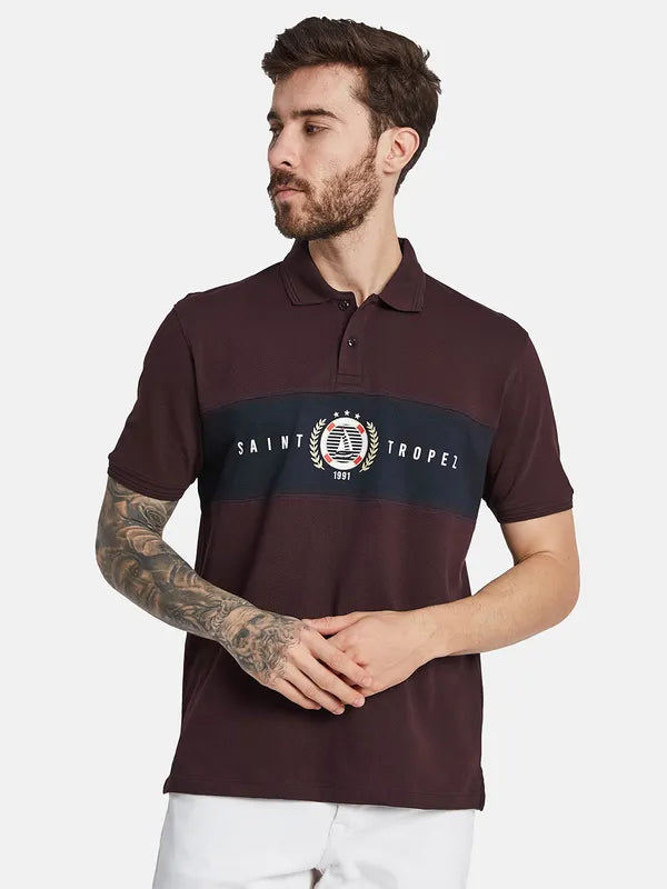 Octave Typography Printed Polo Collar Cotton T-Shirt