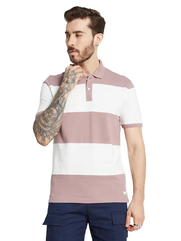 Octave Men Striped Polo Collar T-Shirt