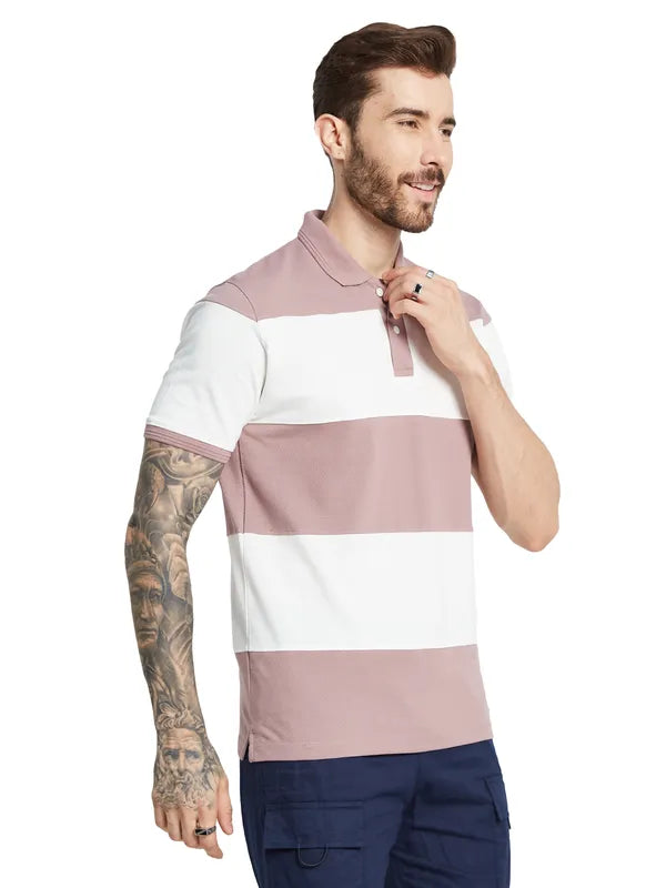 Octave Men Striped Polo Collar T-Shirt