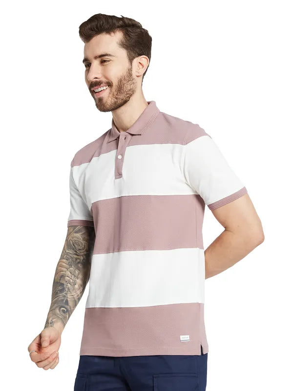 Octave Men Striped Polo Collar T-Shirt