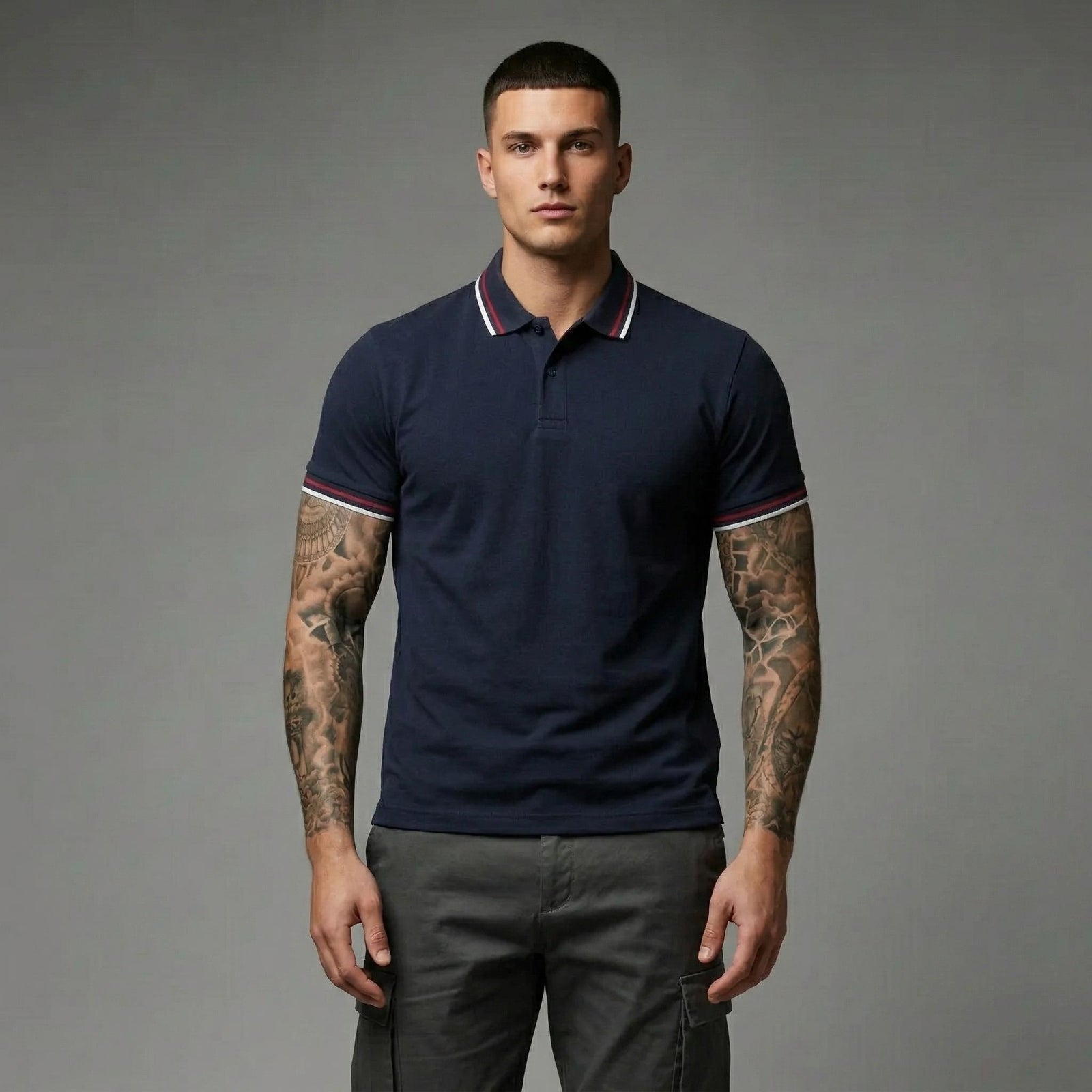 Men Dark Navy Sold Polo Collar T-shirt