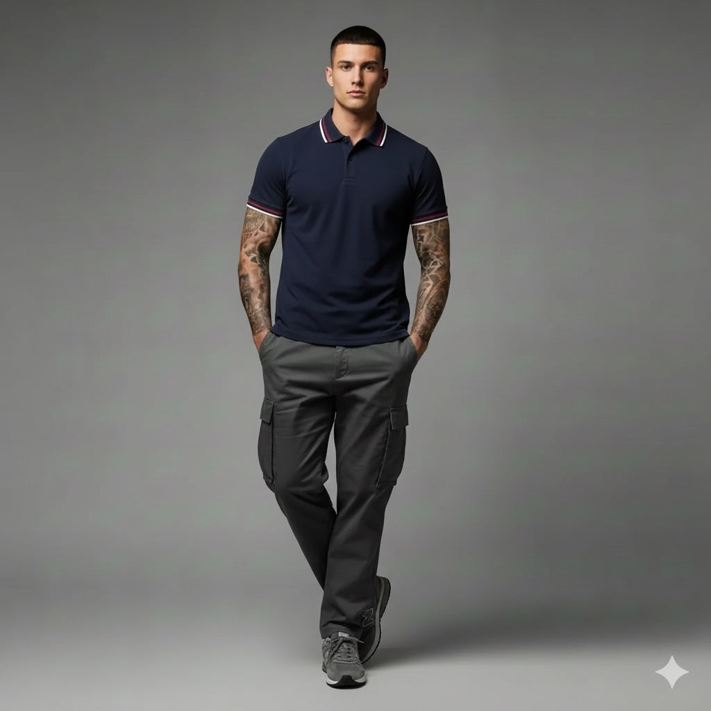 Men Dark Navy Sold Polo Collar T-shirt