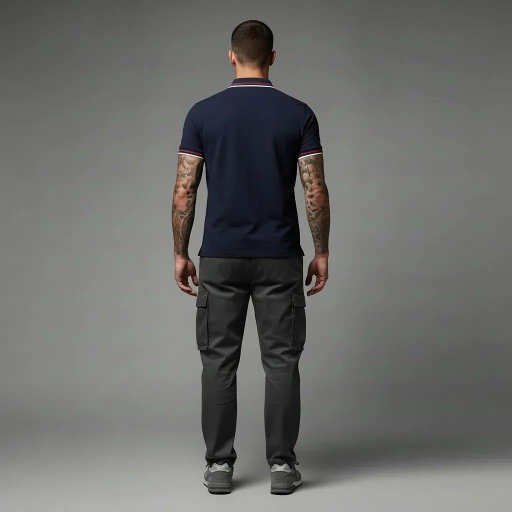 Men Dark Navy Sold Polo Collar T-shirt