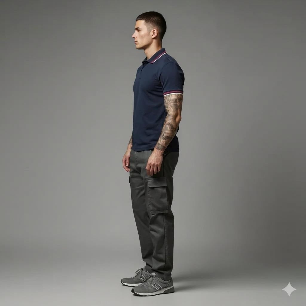 Men Dark Navy Sold Polo Collar T-shirt