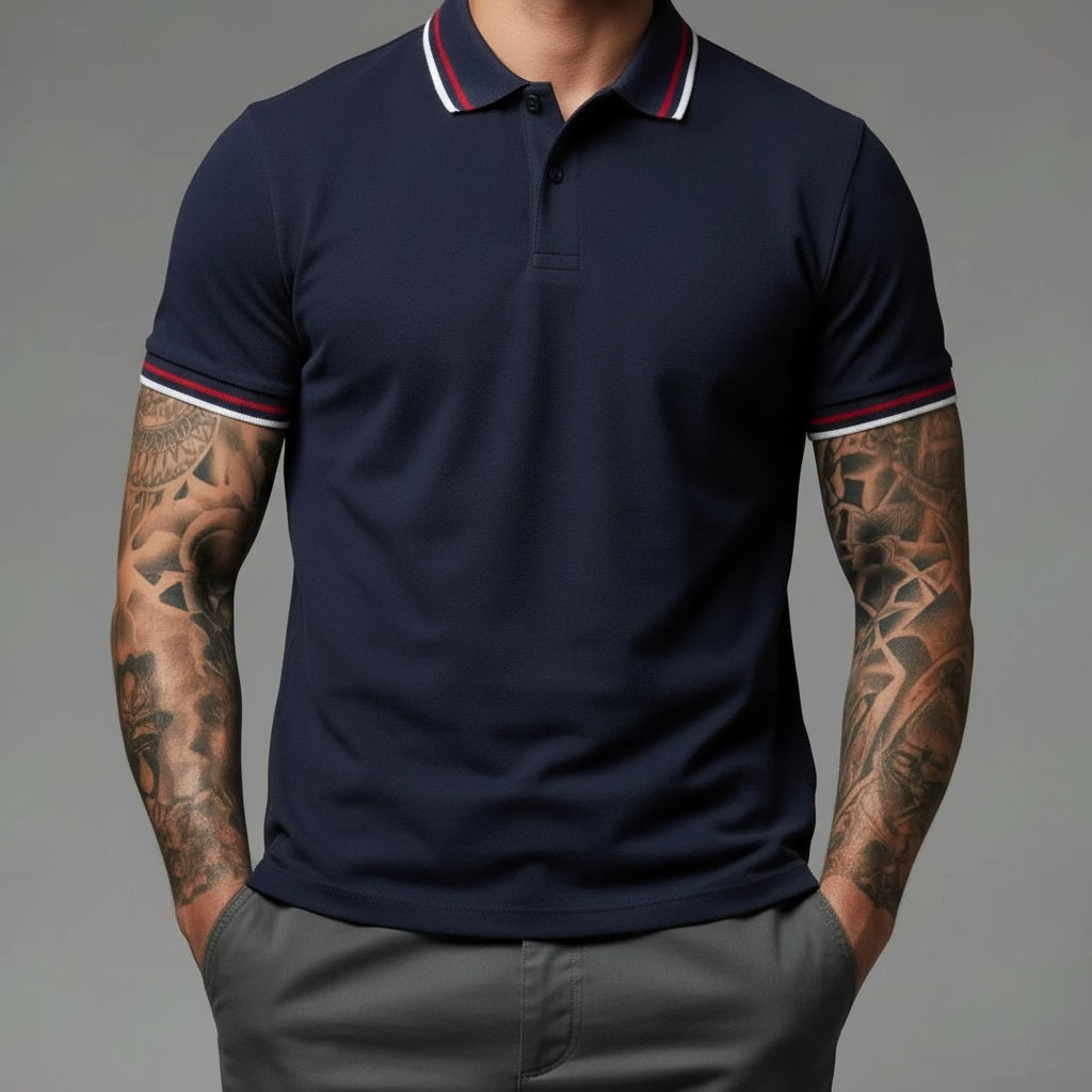 Men Dark Navy Sold Polo Collar T-shirt
