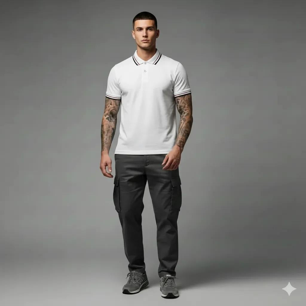 Men Off White Sold Polo Collar T-shirt