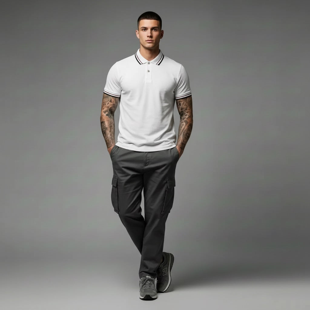 Men Off White Sold Polo Collar T-shirt