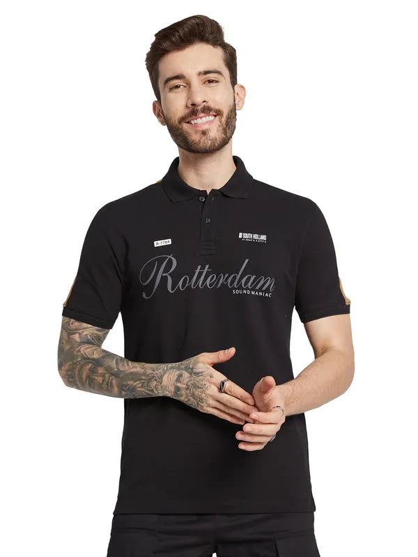 Octave Men Floral Polo Collar Applique T-Shirt