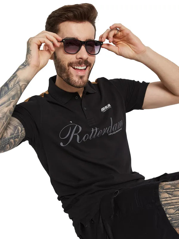 Octave Men Floral Polo Collar Applique T-Shirt