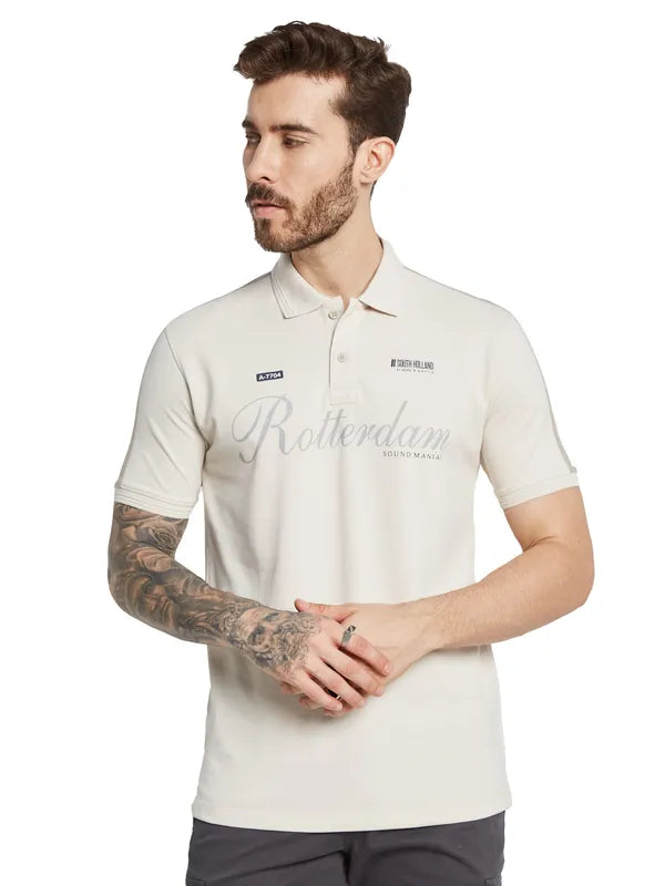 Octave Men Typography Polo Collar Applique T-Shirt