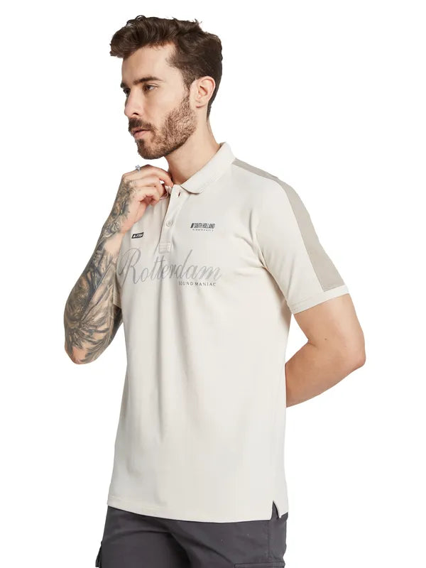 Octave Men Typography Polo Collar Applique T-Shirt