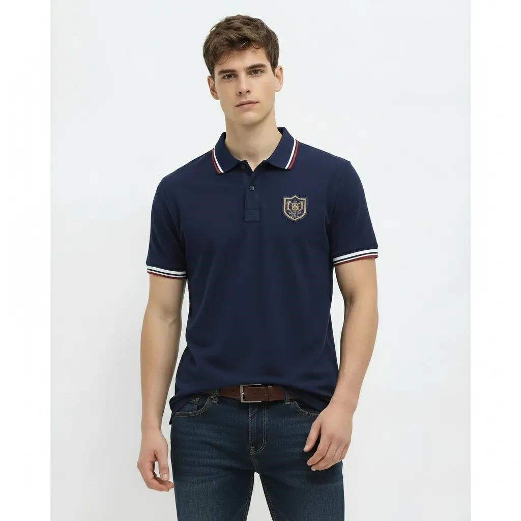 Men Navy Sold Polo Collar T-shirt