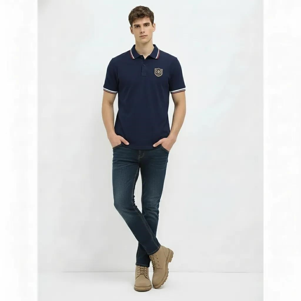 Men Navy Sold Polo Collar T-shirt