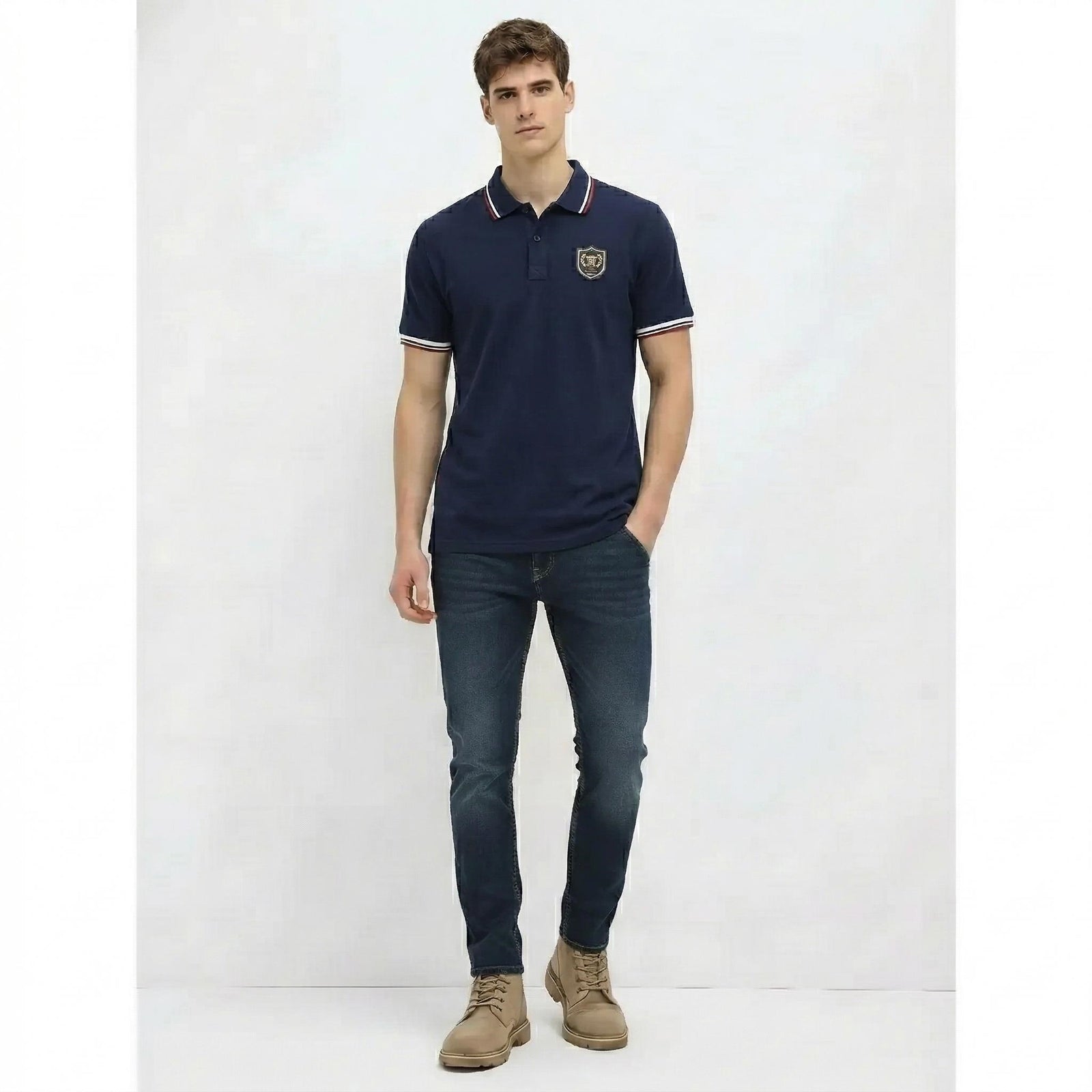 Men Navy Sold Polo Collar T-shirt