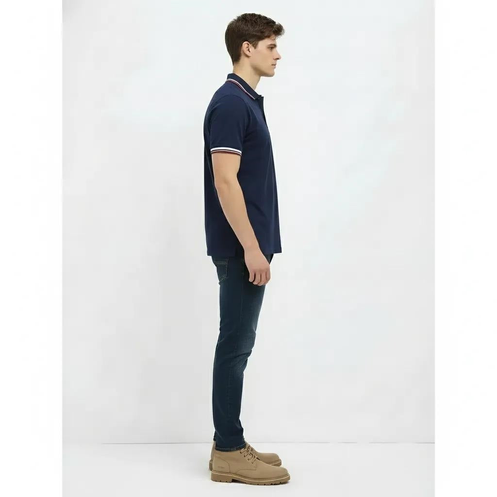 Men Navy Sold Polo Collar T-shirt