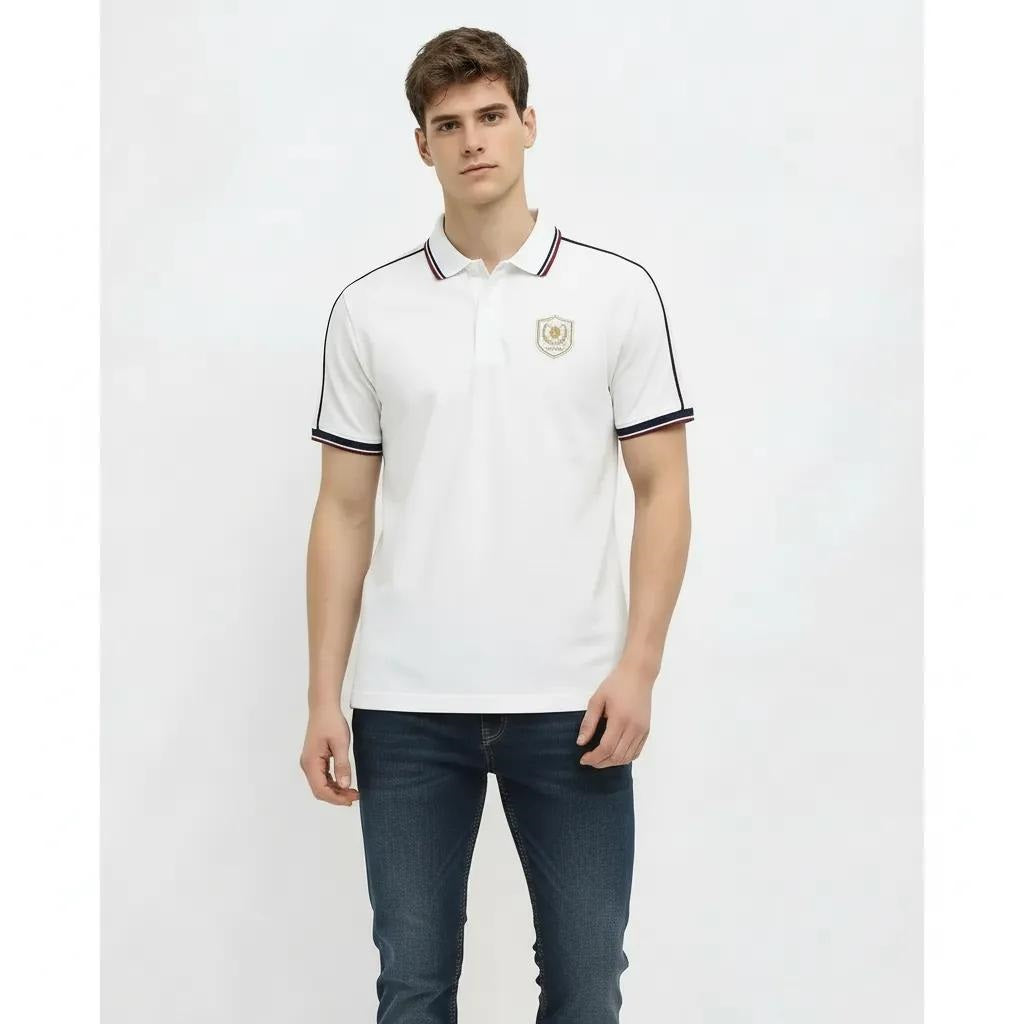 Men White Sold Polo Collar T-shirt