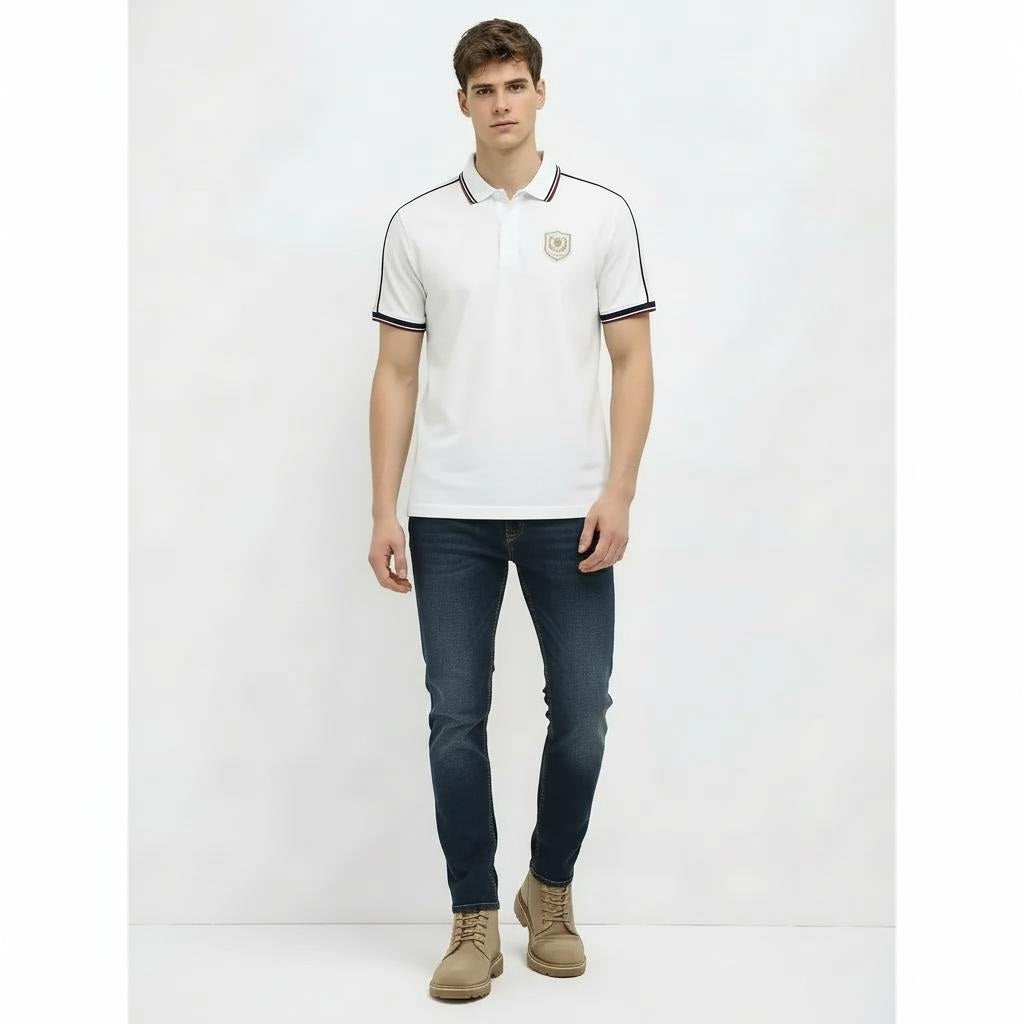 Men White Sold Polo Collar T-shirt