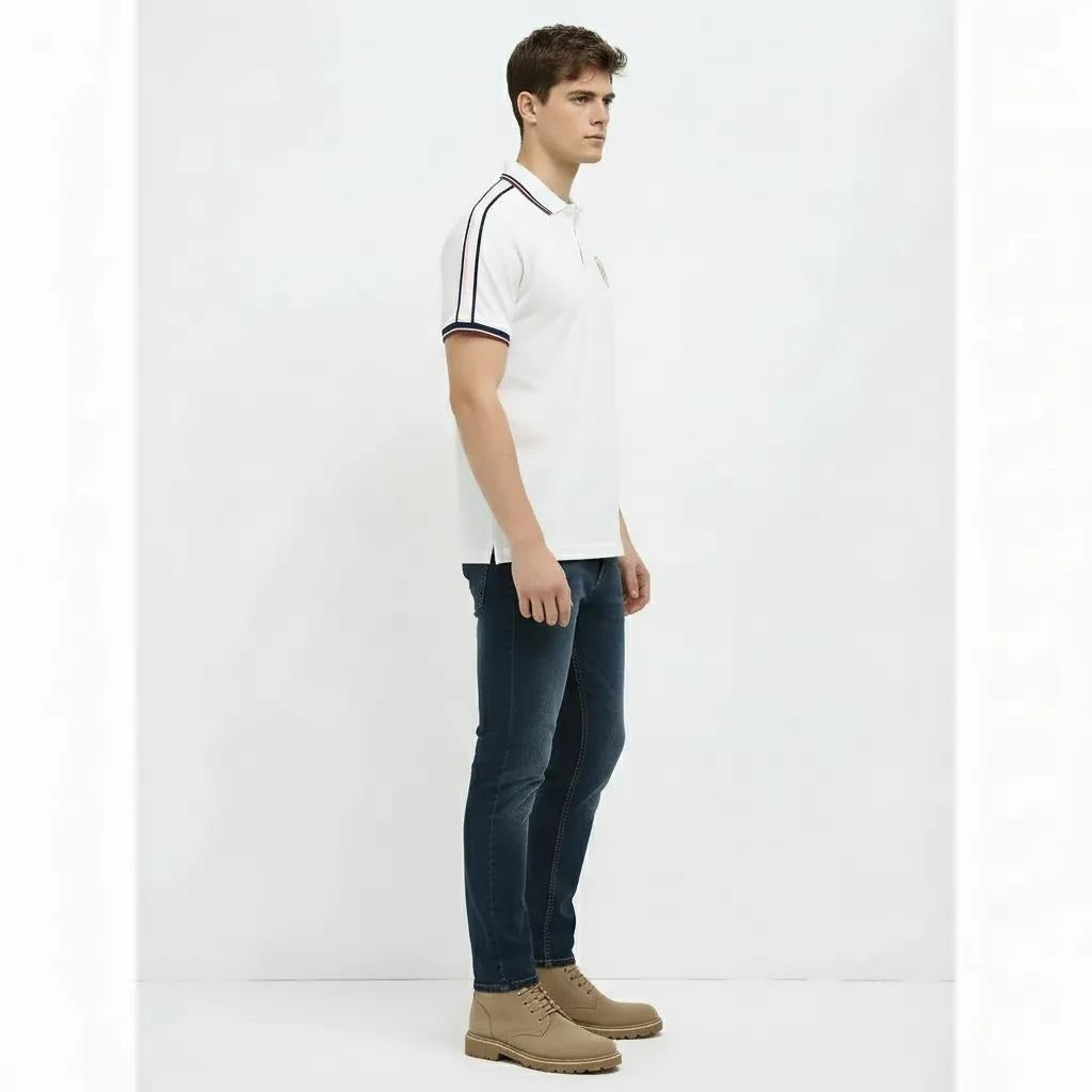 Men White Sold Polo Collar T-shirt