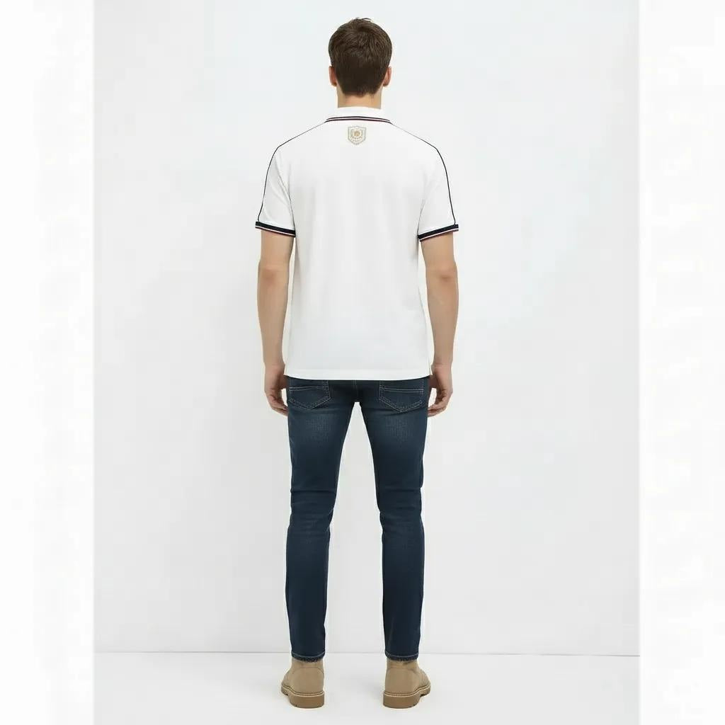 Men White Sold Polo Collar T-shirt
