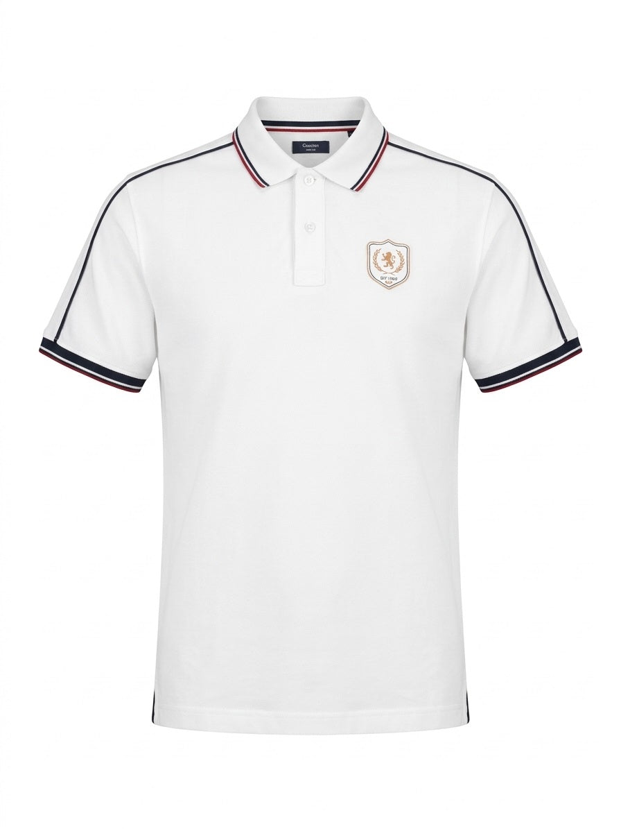 Men White Sold Polo Collar T-shirt