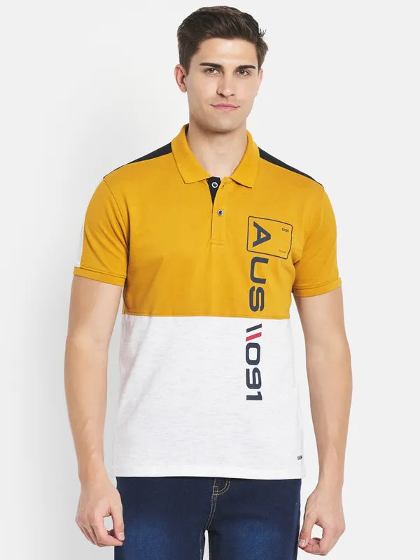 Octave Men Yellow Colourblocked Polo Collar Applique T-Shirt