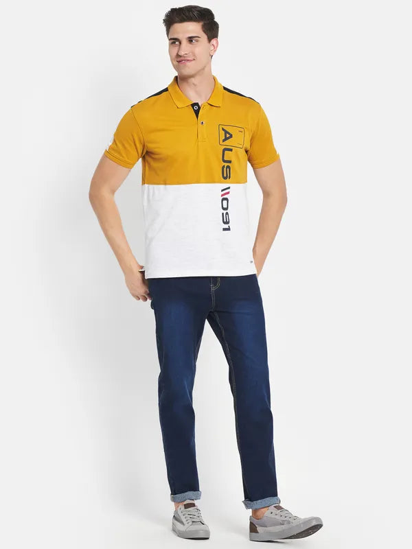 Octave Men Yellow Colourblocked Polo Collar Applique T-Shirt
