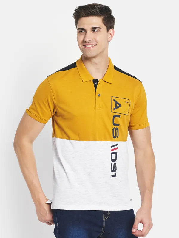 Octave Men Yellow Colourblocked Polo Collar Applique T-Shirt
