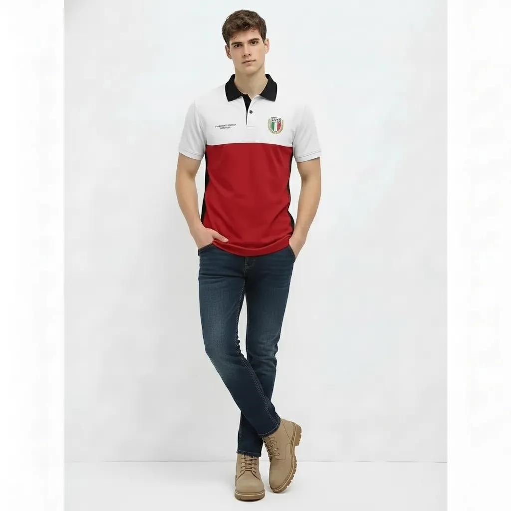 Men Brick Brand Logo Colourblocked Polo Collar T-shirt