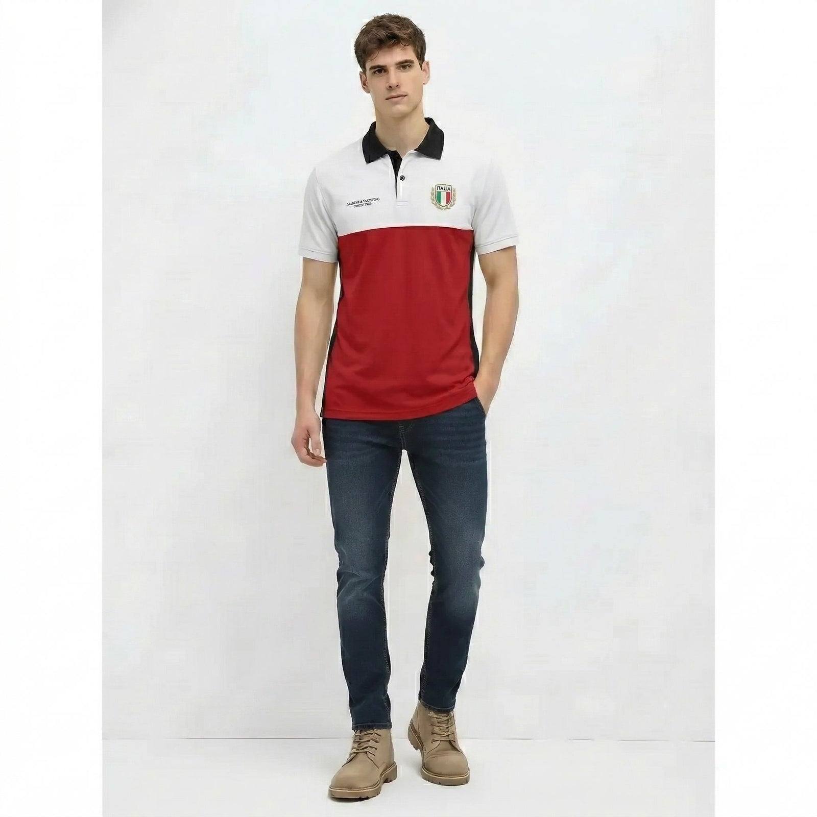 Men Brick Brand Logo Colourblocked Polo Collar T-shirt