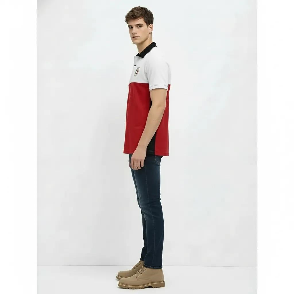 Men Brick Brand Logo Colourblocked Polo Collar T-shirt