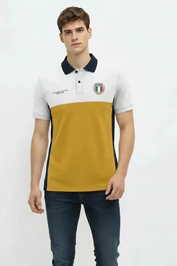 Men Brand Logo Colourblocked Polo Collar T-shirt