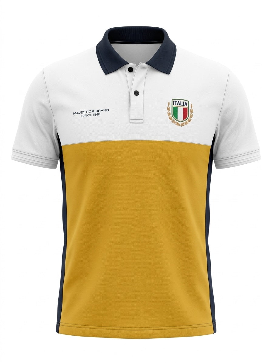 Men Mustard Brand Logo Colourblocked Polo Collar T-shirt