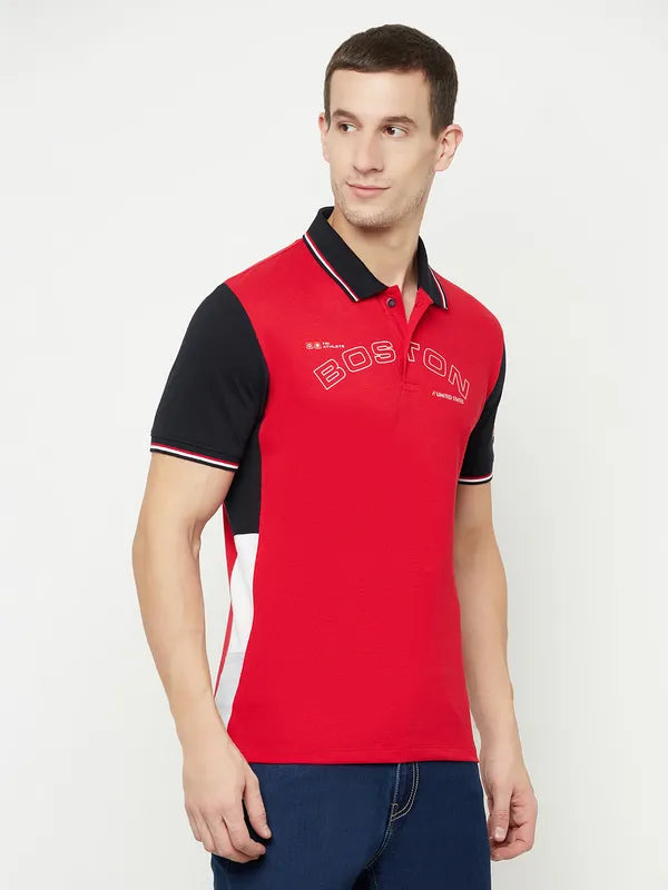 Octave Men Red Colourblocked Polo Collar T-Shirt