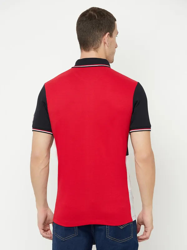 Octave Men Red Colourblocked Polo Collar T-Shirt