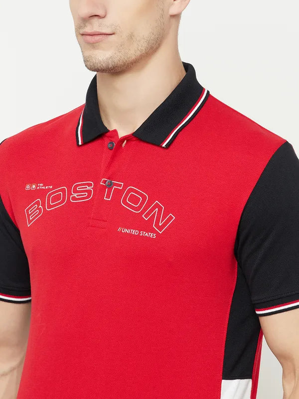 Octave Men Red Colourblocked Polo Collar T-Shirt