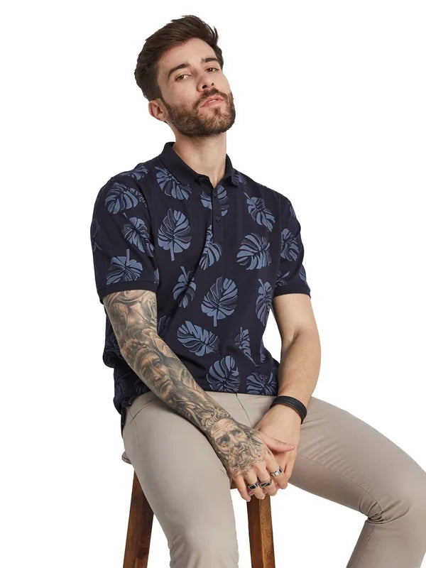 Octave Men Tropical Printed Polo Collar T-Shirt