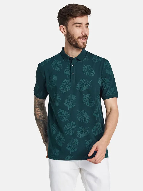 Octave Tropical Printed Polo Collar Cotton T-Shirt