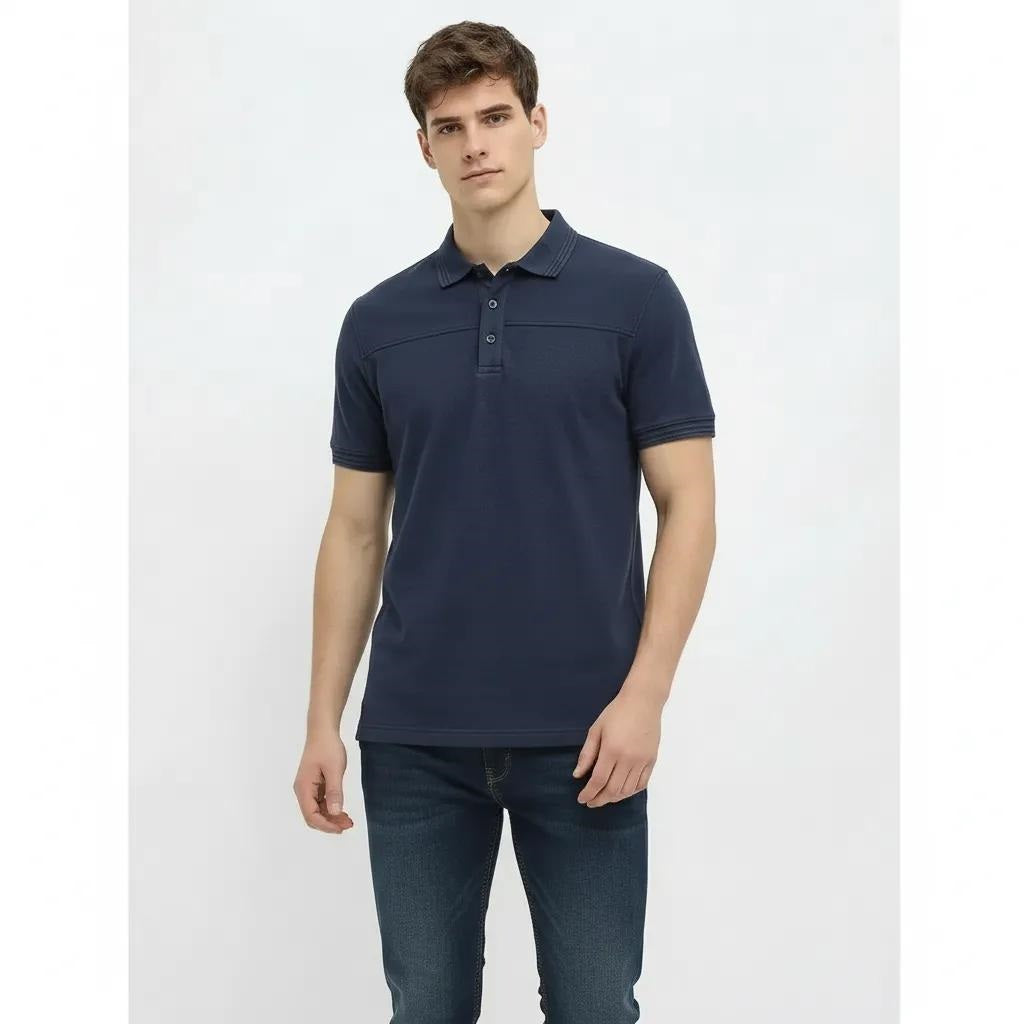 Men Indigo Sold Polo Collar T-shirt