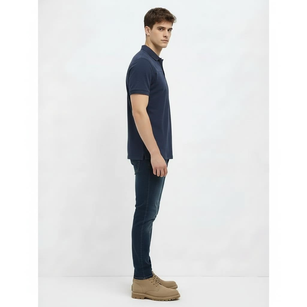 Men Indigo Sold Polo Collar T-shirt