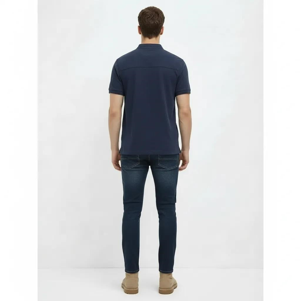 Men Indigo Sold Polo Collar T-shirt