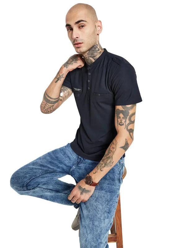 Octave Band Collar Cotton Regular Fit Pockets Casual T-Shirt