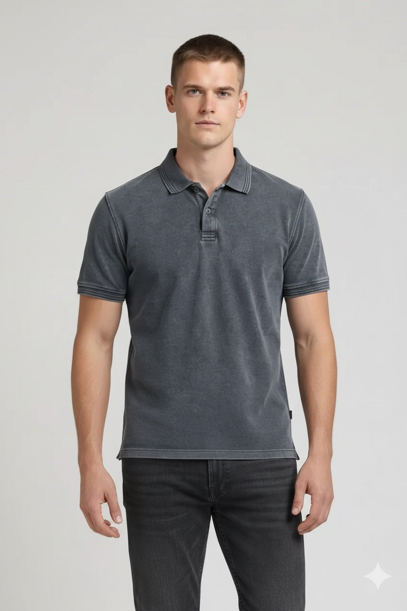 Men Navy Polo Collar T-shirt