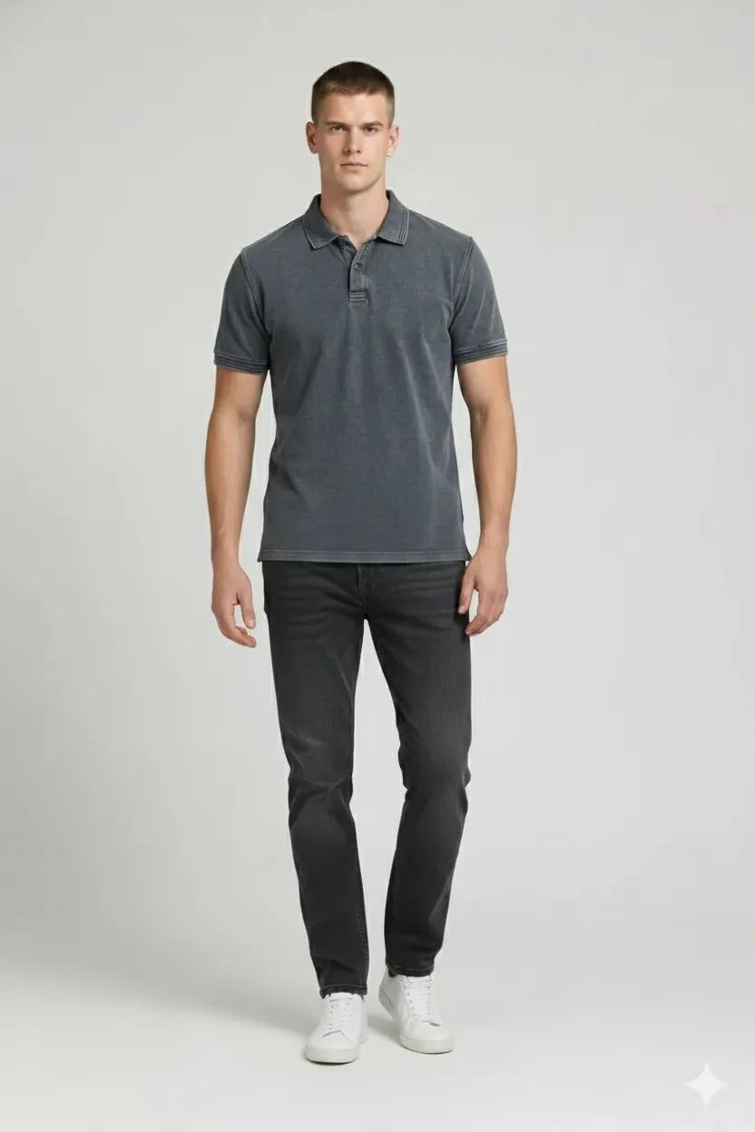 Men Navy Polo Collar T-shirt