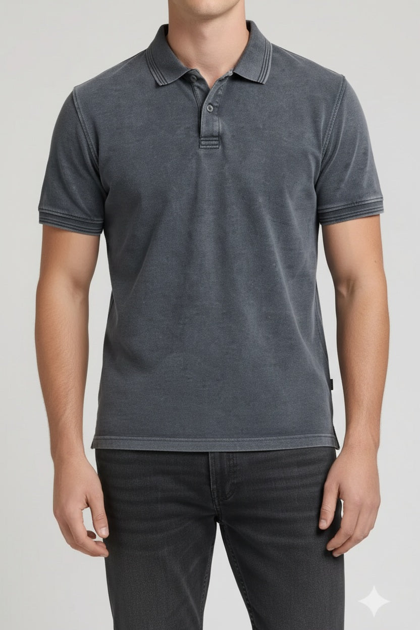 Men Navy Polo Collar T-shirt