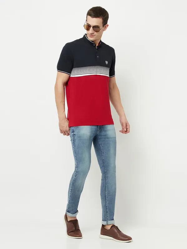 Octave Men Maroon  Cadmium Purple Mandarin Collar T-Shirt