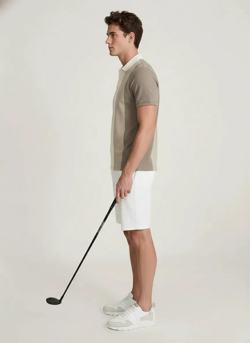 Men Beige Colourblocked Polo Collar T-shirt