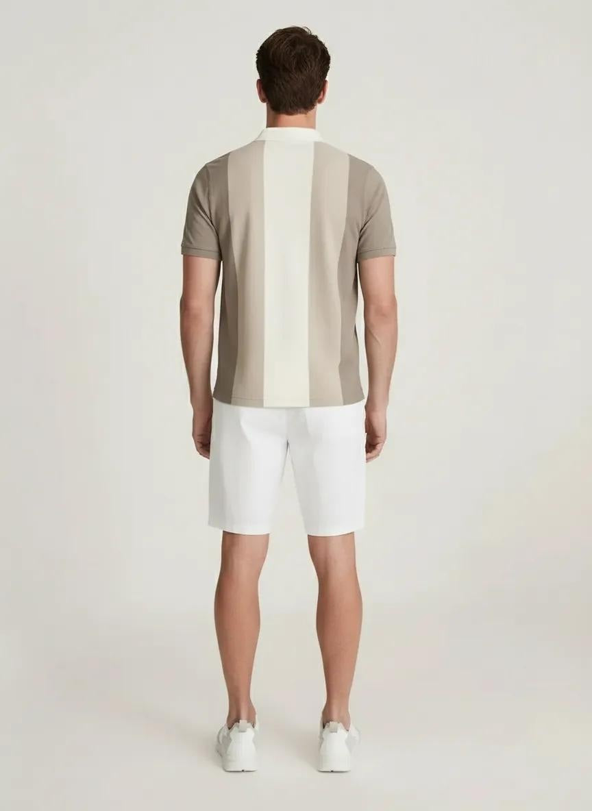 Men Beige Colourblocked Polo Collar T-shirt
