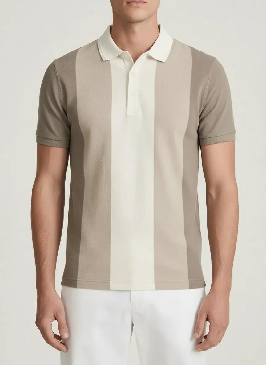 Men Beige Colourblocked Polo Collar T-shirt