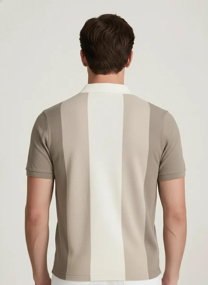 Men Beige Colourblocked Polo Collar T-shirt